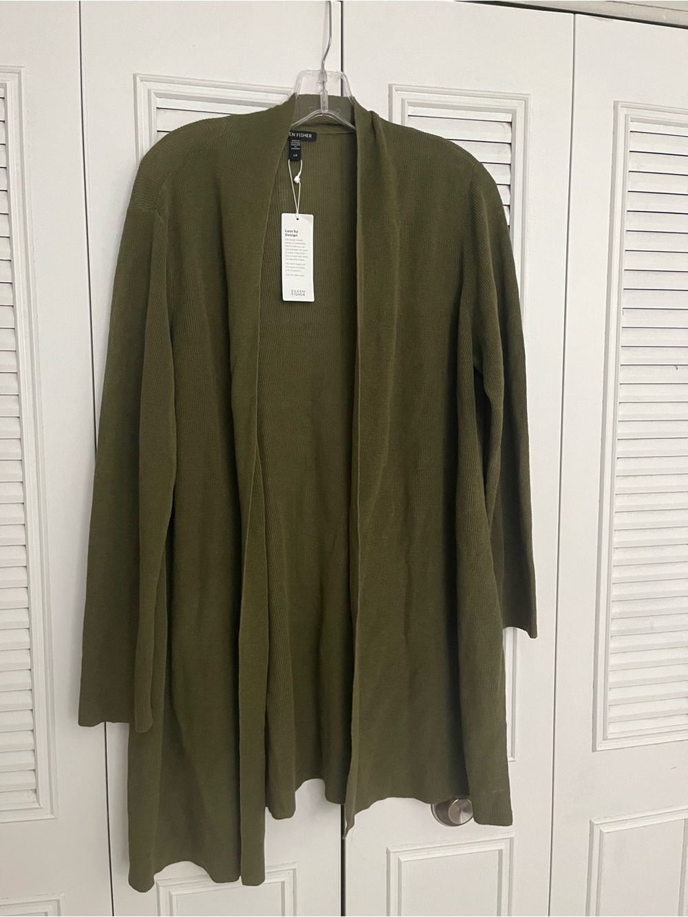 Eileen Fisher Olive Open-Front Draped Cardigan